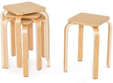 Costway Stackable Stools Set of 4 with Square Top and Rounded Corners-Natural