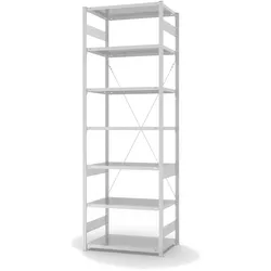 PROREGAL Lebensmittel-Fachbodenregal Stecksystem T-Profil | HxBxT 300x100x60cm | 7 Ebenen | Fachlast 140kg | Hygienische Beschichtung | Weiß Stahl