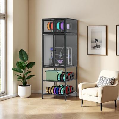 ZWYO HOSIMU "23.6"" Metal & Acrylic 3D Printer Cabinet with T-Shaped Filament Rack, 54-Spool Storage, Noise-Reducing Door"