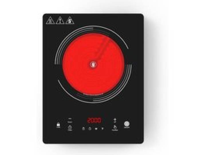 Plaque Vitrocéramique 1 Feu 220V 2000W Commande Tactile LED 10 Niveaux De Puissance Minuterie 4H Sécurité