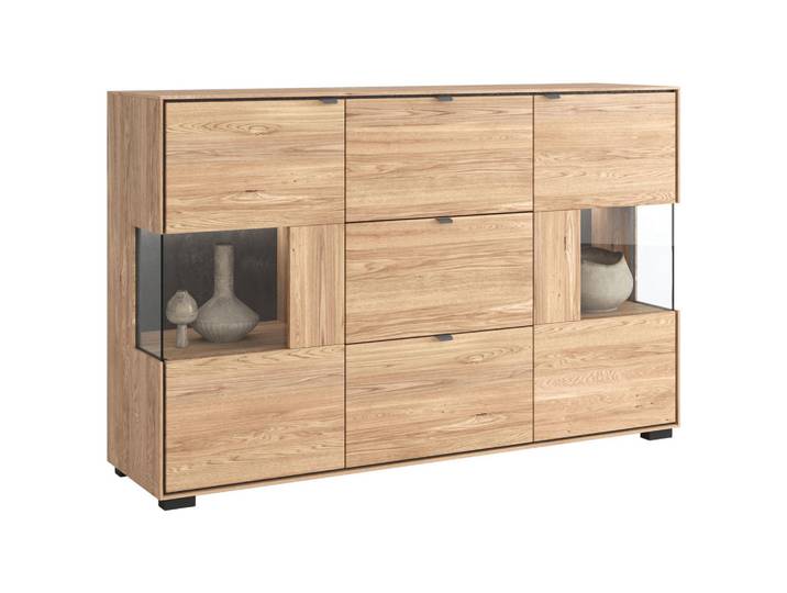 Livetastic Highboard, Eiche, Holz, Glas, Eiche, massiv,furniert, 153.2x93.8x40.8 cm, stehend, Holzmöbel, Kleinmöbel Holz, Holzkommoden, Highboards Holz