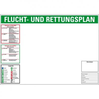 Flucht- und Rettungswegplan, im Rahmen, DIN ISO 23601, Kunststoff, 420x297mm, DIN EN ISO 7010