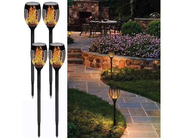 LED Solar Gartenlaterne Flammen-Effekt, 4er Set, Solarfackeln, 74 cm