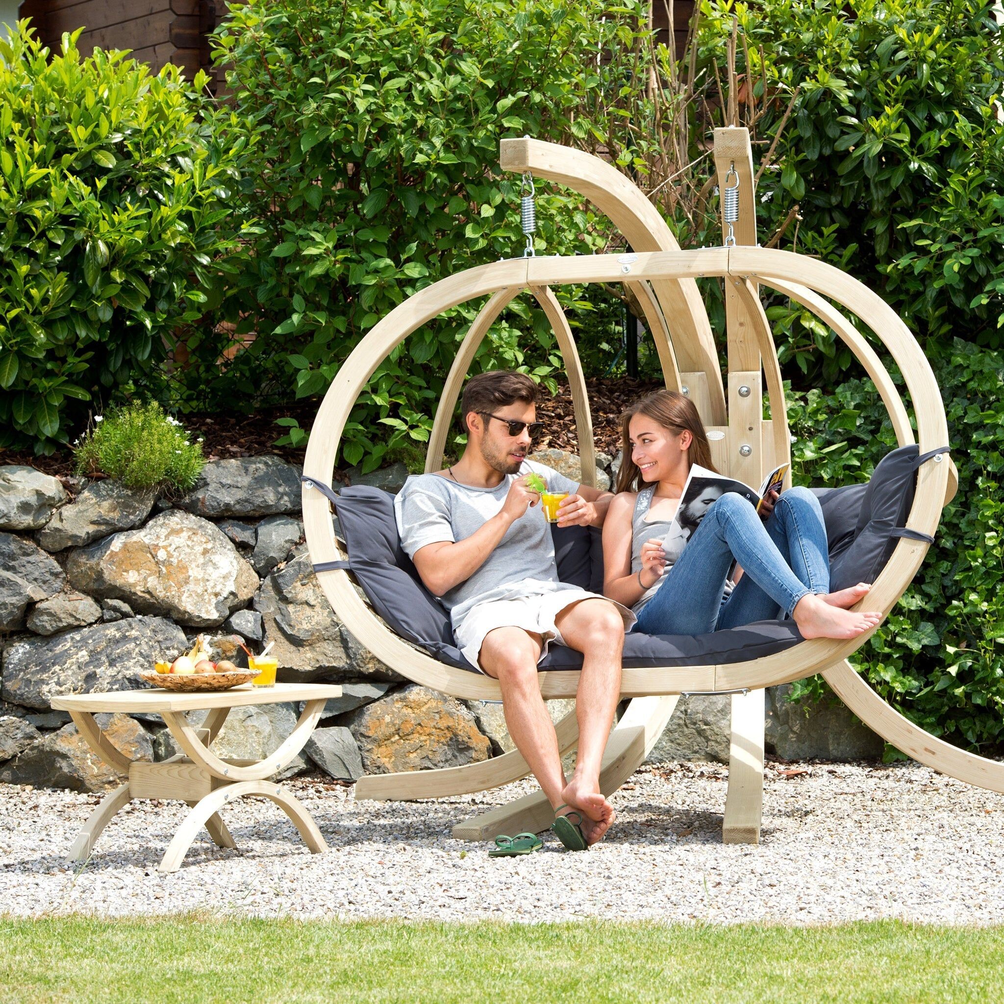 Amazonas Globo Royal Double Seater Hanging Chair Set Weatherproof in Anthracite Grey