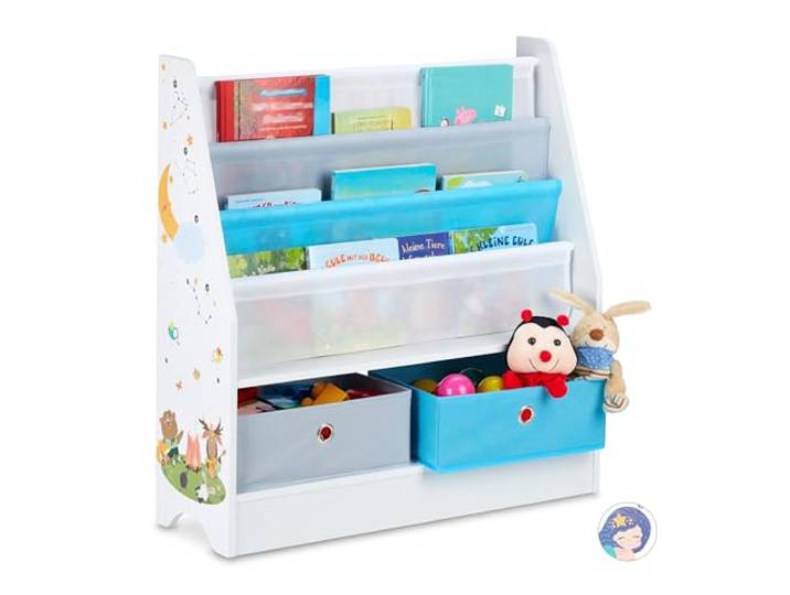 Relaxdays Kinderregal, Motiv, 2 Boxen, 3 Fächer, Spielzeug Aufbewahrung, Kinderzimmer Bücherregal HBT: 74x71x23 cm, bunt