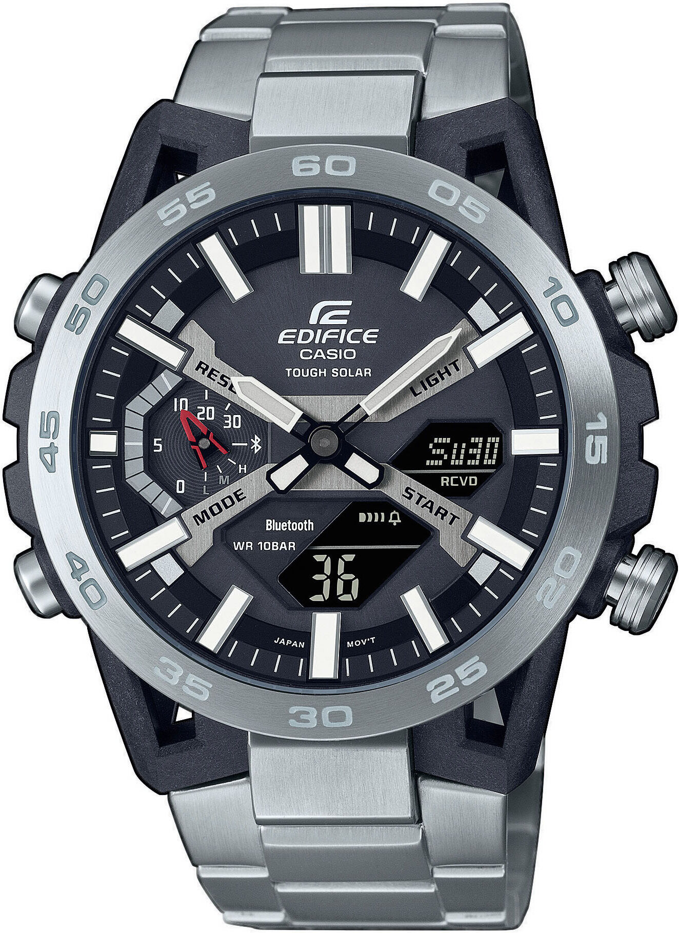 Smartwatch CASIO EDIFICE, silber (grau, edelstahlfarben, edelstahlfarben), Smartwatches, Herren, Smartwatch, Solaruhr,Armbanduhr,Herrenuhr,Bluetooth,Stoppfunktion,Edelstahlarmband