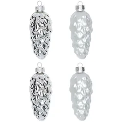 4 Glaszapfen 9cm Christbaumschmuck Weihnachtskugeln Weihnachtsbaumschmuck silber