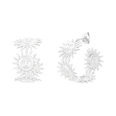 Paar Creolen ADELIA´S "Ohrringe Creolen mit Sonnenmotiv aus Edelstahl", Damen, Gr. Damen, Edelstahl, silber (silberfarben), Ohrringe, Trendiger Modeschmuck mit Sonnenmotiv