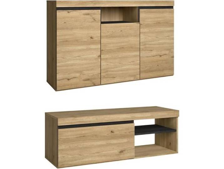 Skraut Home - Set Naturale salle à manger meuble auxilier buffet-meuble TV 120cm chêne noir nordique