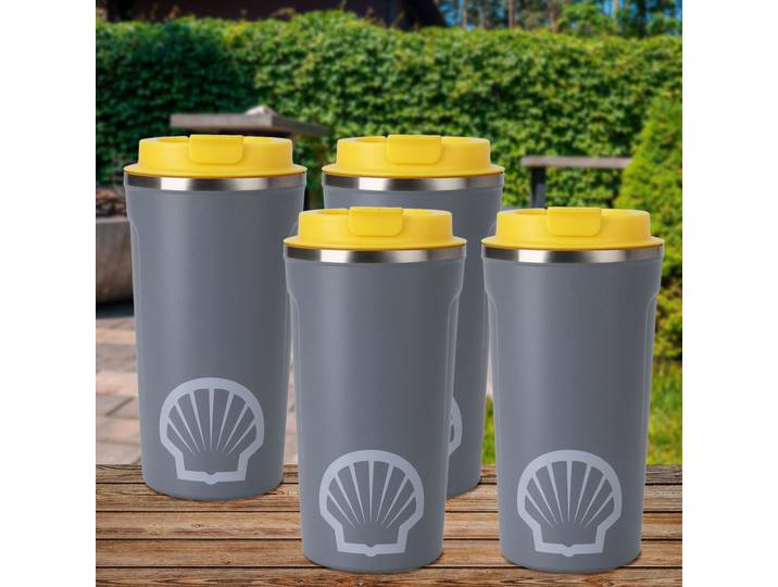 4er-Set Trinkbecher mit Isolierfunktion, Kunststoffdeckel, Edelstahl, 500 ml