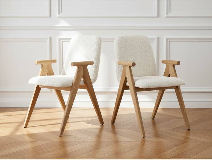 Lot de 2 chaises de table PAGNOL placage chêne massif et tissu bouclette