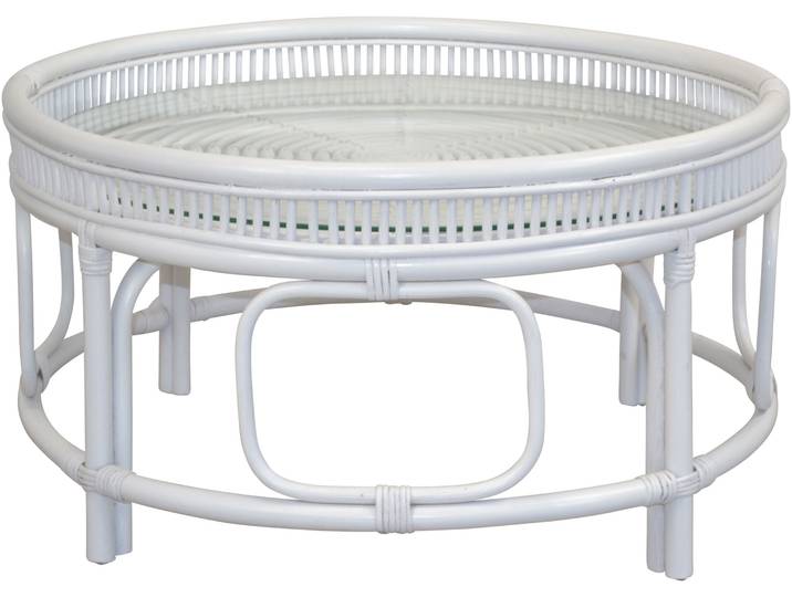 Couchtisch, weiss (weiß, weiß, klarglas), B:75cm H:41cm T:75cm, HOFMANN LIVING AND MORE, Tische, Couchtisch, Rattan-Couchtisch mit oder ohne Glasplatte lieferbar