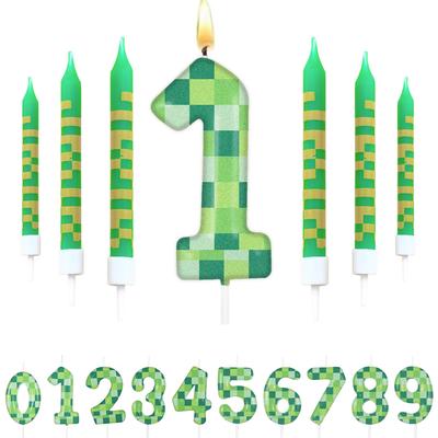 Inspire Select 7pcs Pixel Game Theme Number Birthday Candles Set Green My World Cake Topper 09 Digital Party Candles 6