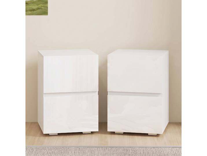 HOMCOM Tables de Chevet 2 Tiroirs Haute Brillance Blanc Chambre