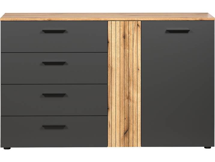 trendteam Wohnen Esteban Kommode, Anthrazit Melamin/ Evoke Oak Melamin, B/H/T: 139/86/38 cm