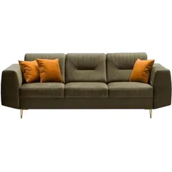 3-SITZER SOFA Venezia olivgrün mit goldenen Beinen