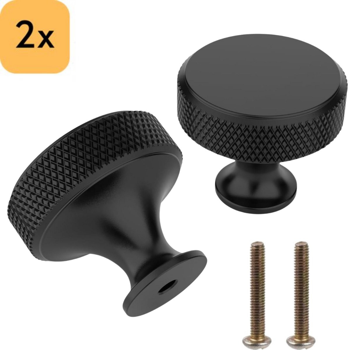 Winkrs Kastknoppen Set - 2x Ronde Handgreep Zwart mat metaal - 30 mm - Meubelknoppen voor kasten en lades