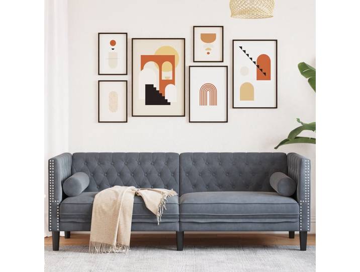 vidaXL Chesterfield-Sofa mit Nackenrollen 3-Sitzer Dunkelgrau Samt