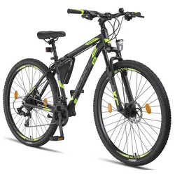 Licorne Bike Effect Premium Mountainbike in 26, 27,5 und 29 Zoll - Fahrrad für Jungen, Mädchen, Herren und Damen - Shimano 21 Gang-Schaltung - Herrenrad Farbe:Schwarz/Lime (2xDisc-Bremse);Zoll:29.00