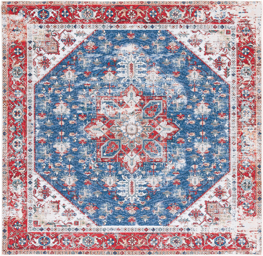 Blue Elephant Tucson Florentine Machine Washable Non-Slip Area Rug Blue/Red Square 183 cm