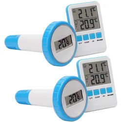Casativo 2er-Set Digitales Teich- und Poolthermometer mit LCD, IPX8, Thermometer + Hygrometer, Blau, Weiss
