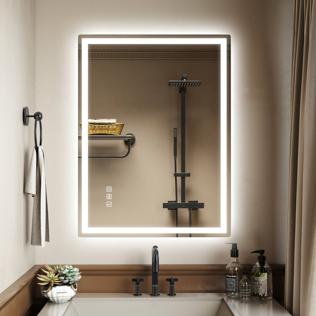 Metro Casten Sleek LED Bathroom mirror with Bluetooth, Dimming, 3 color temperature, Anti-fog Wall mirror 60cm H x 80cm W