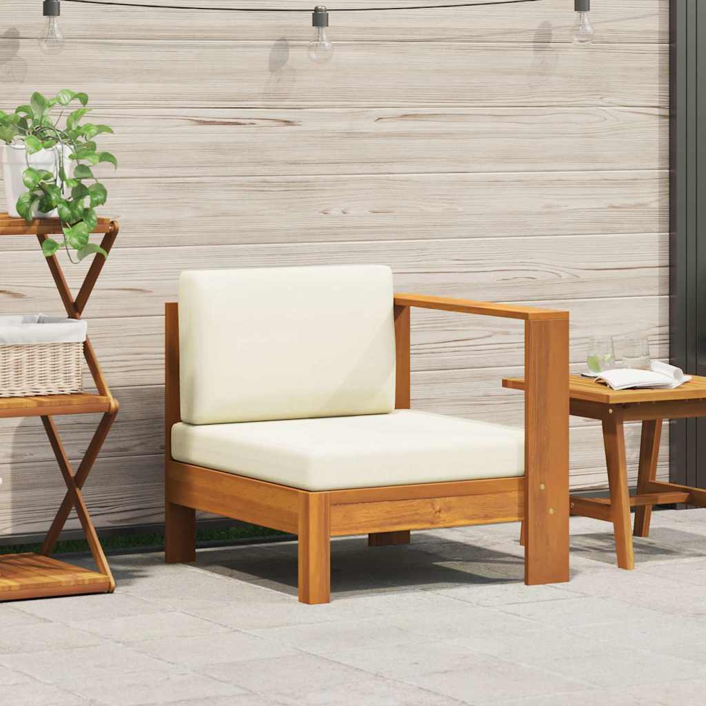 vidaXL Sofá central con 1 reposabrazos madera de acacia blanca crema Crema