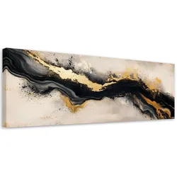 LEINWANDBILD Abstrakter Beige Schwarz Gold Glamour 150x50cm