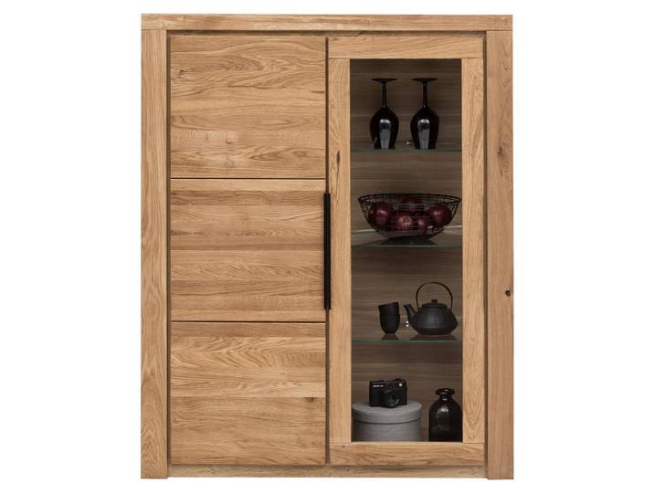 Carryhome Highboard, Eiche, Holz, Glas, Eiche, teilmassiv, 6 Fächer, 108x141x40 cm, Typenauswahl, Beimöbel erhältlich, Holzmöbel, Kleinmöbel Holz, Holzkommoden, Highboards Holz