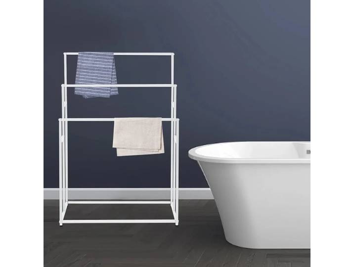 Porte-serviettes sur pied à 3 niveaux, grand porte-serviettes sur pied autoportant à 3 niveaux, 75 x 25 x 110 cm
