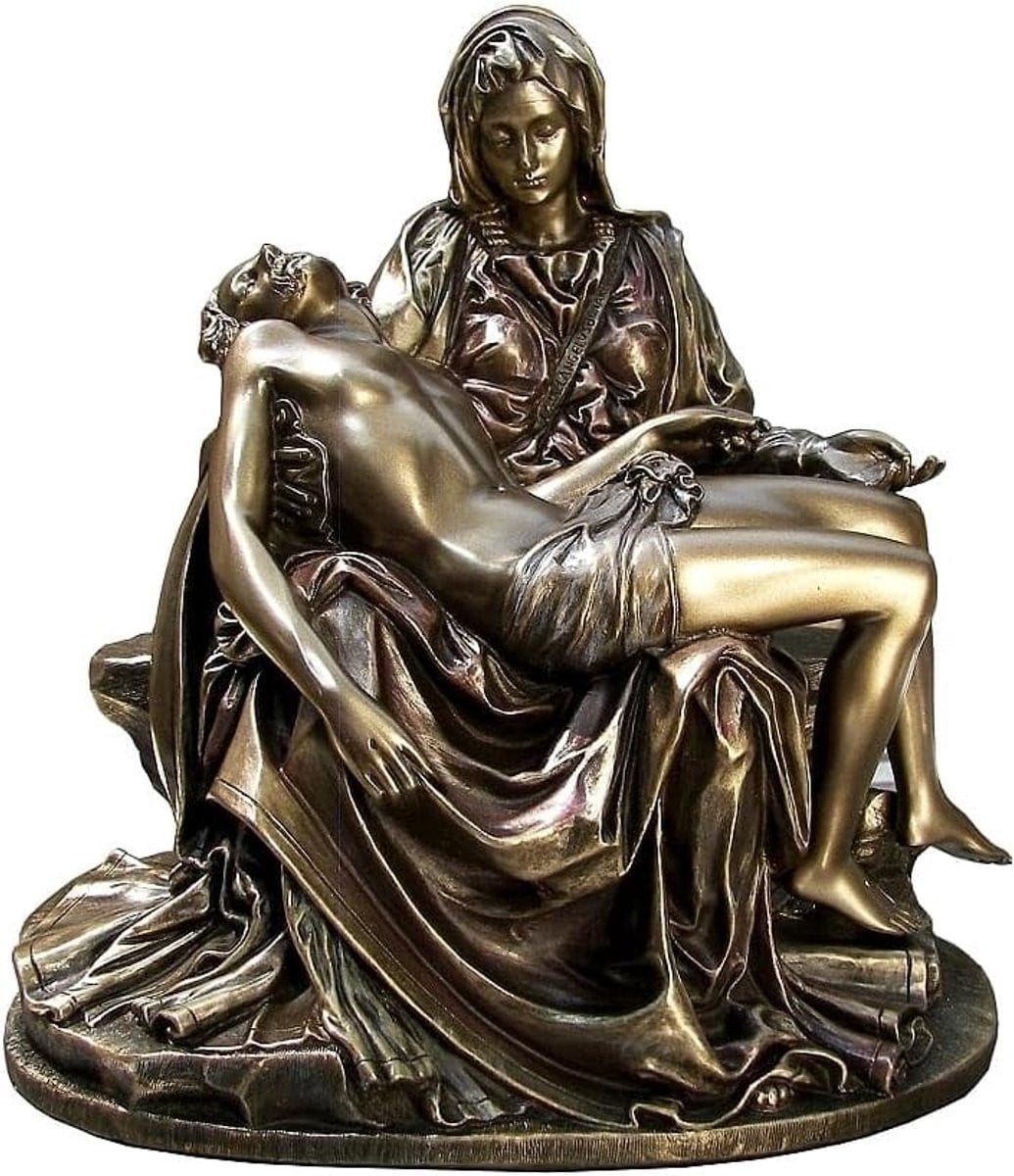 Religieus Beeld Madonna met Kind - Bronskleurige Interieur Decoratie - Handgeschilderd