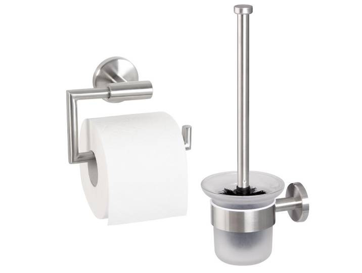 bremermann Badezimmer-Zubehör-Set Piazza 2tlg., Edelstahl, matt, Silberfarben, Metall, 14.5x35x11.5 cm, Badezimmer, WC Ausstattung, Toilettenpapierhalter