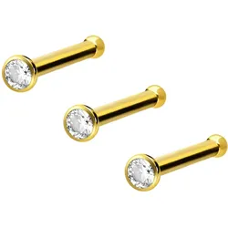 3er Set Chirurgenstahl Nasenstecker Pin KRISTALL