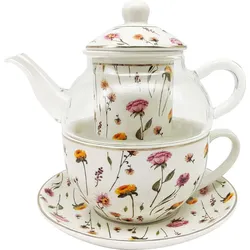TRENDSHOP Tee-Set Tea for One Kleine Blumen 4-tlg