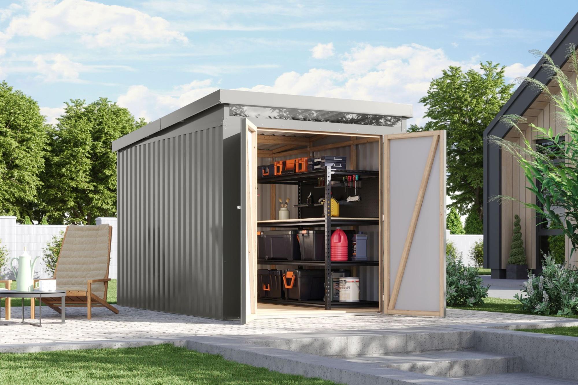 Gartenhaus Metall Metallgerätehaus Metallgartenhaus IRIDIUM 2,5 Metallhaus graualuminium 207x292x213 cm