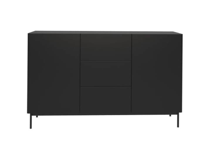 Selsey Kommode 160 x 38,6 x 90 cm, 2 Türen, 3 Schubladen, Schwarz Push-to-Open, 3 Schubladen, GTV-Beschläge, ABS-Kante, 8 Ablagefächer, robuste Bauweise