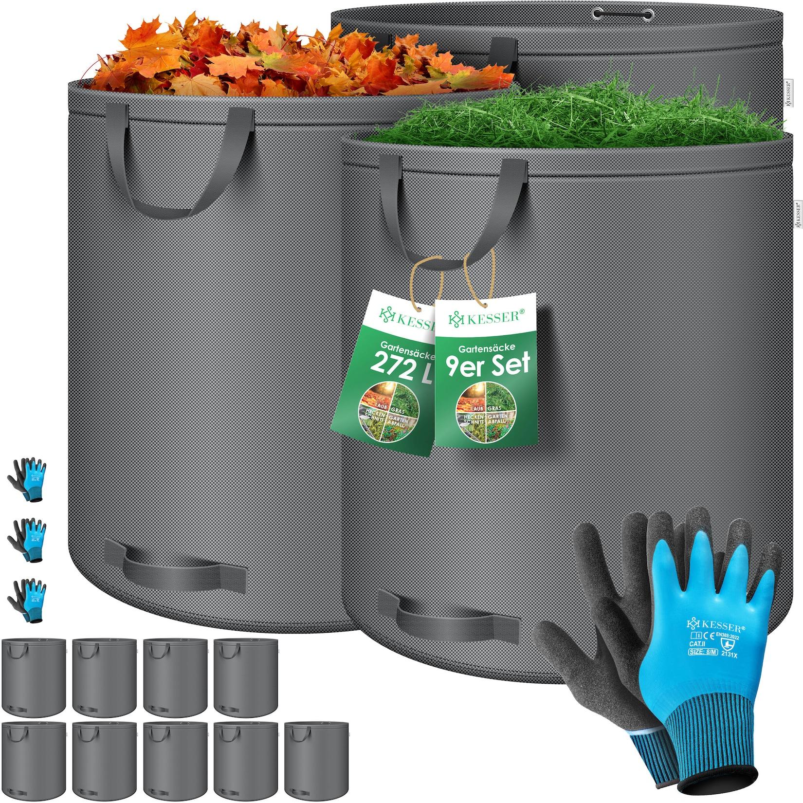 KESSER® Gartensack Set Laubsack Gartenabfallsack inkl. Handschuhe - Selbststehend 4 Griffe Stabil Robust & Faltbar - Laubsäcke Rasenschnitt Gartensäcke für Gartenabfälle Grünschnitt