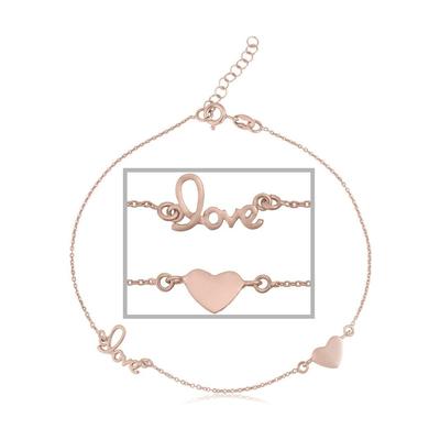 Fußkette FIRETTI "Schmuck Geschenk Silber 925 Körperschmuck Herz+LIEBE Ankerkette", rosa (silber, 925, roségoldfarben), Fußketten, Damen, Silber 925 (Sterlingsilber)