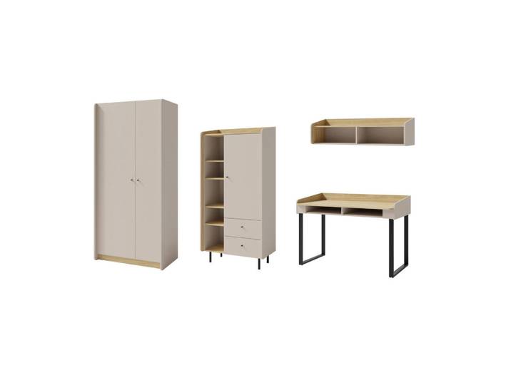 Deine Möbel 24 Jugendzimmer Albi C 4-teilig in Sandbeige / Geölte Eiche, Beige, Eichefarben, 295x195x65 cm, Babymöbel & Kindermöbel, Kinderzimmer & Jugendzimmer, komplette Jugendzimmer