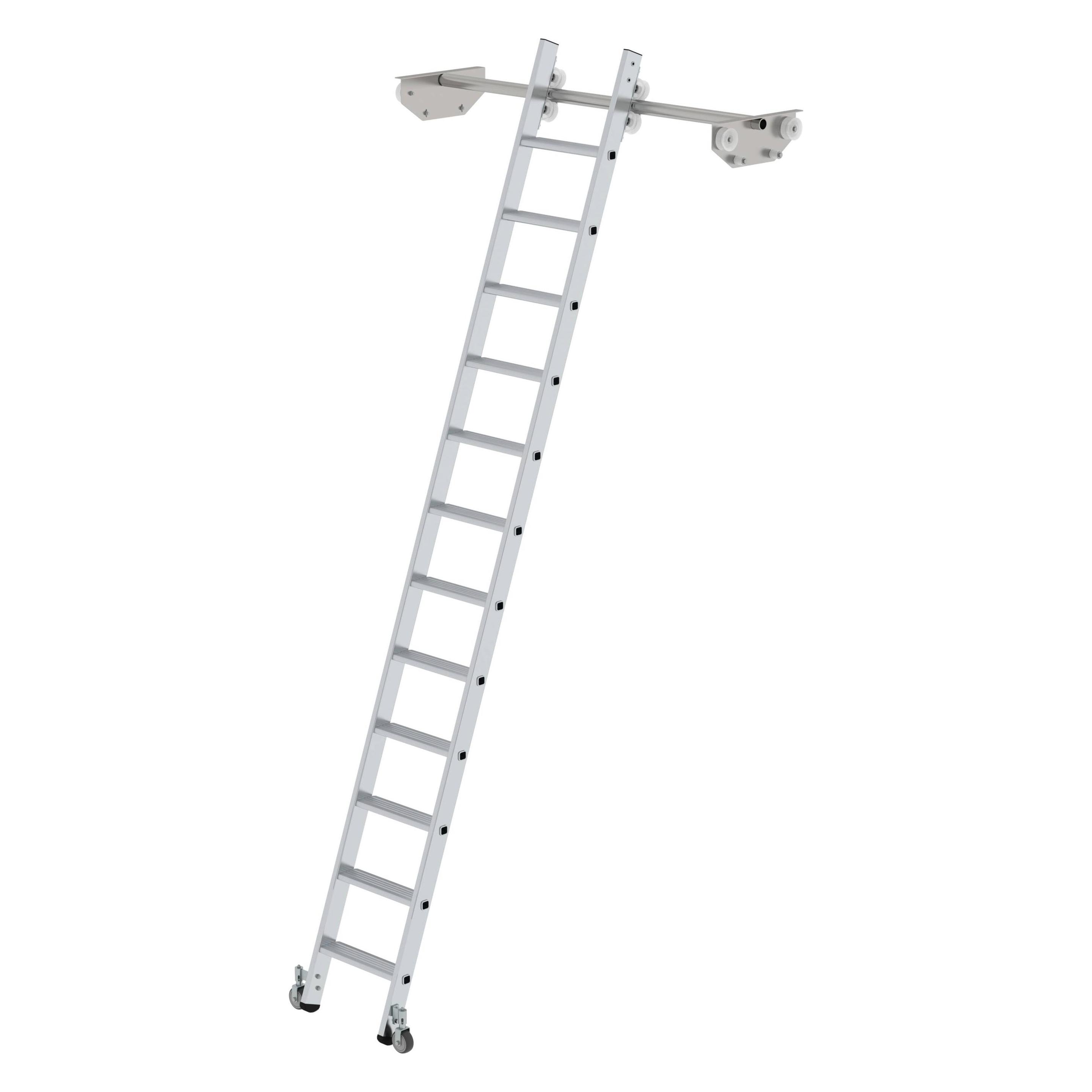 Munk Stufen-Regalleiter fahrbar für Doppelregal 12 Stufen (Regalleiter, 328 cm) (044612)