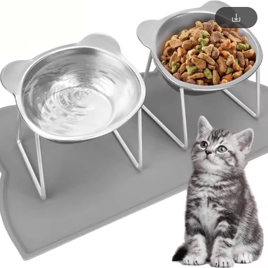 Inspire Picks 15 Tilted Elevated Stainless Steel Cat Bowl For Comfortable Feeding 1pcs