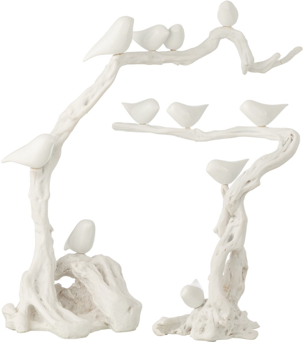 J-Line Decoratie Vogel Op Tak - Wit - Large - Polyresin