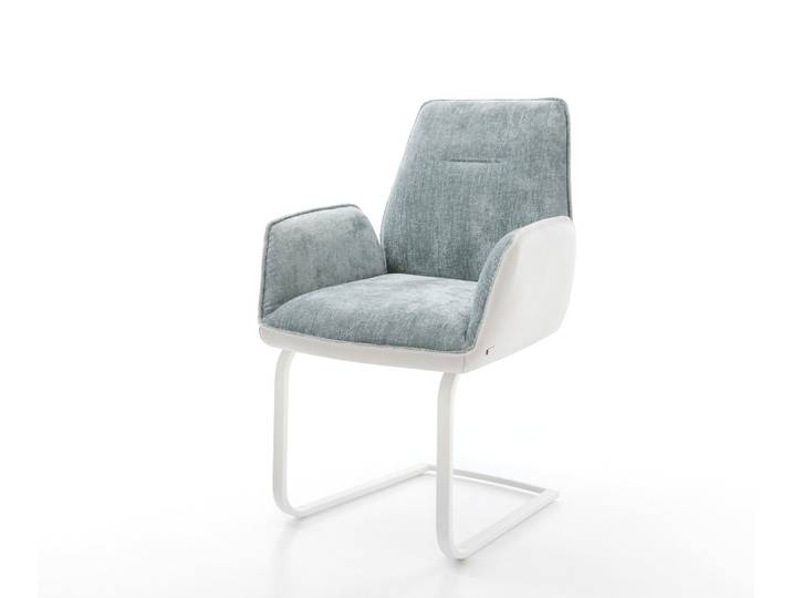 Freischwinger Zoa-Flex Materialmix Echtleder Weiß-Pastellblau Freischwinger flach Weiß Taschenfederkern, Esszimmerstühle