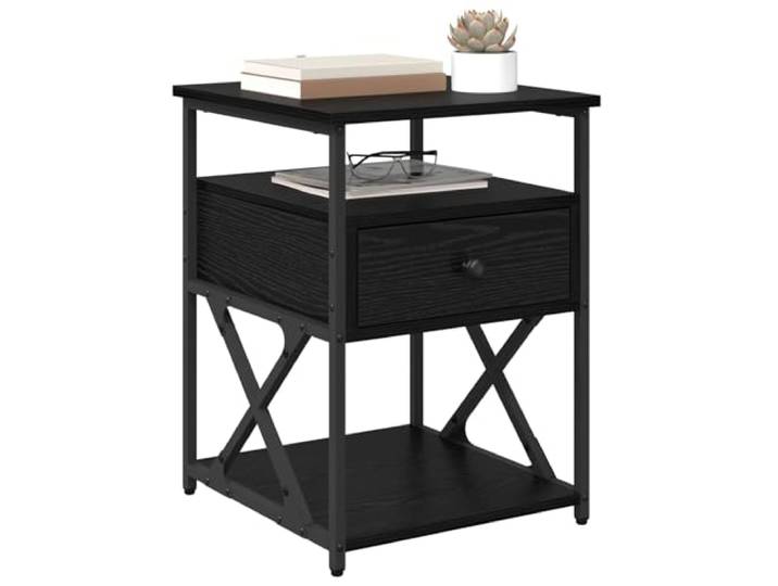 KTHLBRH Nachtschrank 2 Stück Eiche Schwarz 40 x 42 x 55 cm Technisches Holz, traditionelle Griffe, ausziehbare Schublade, kompaktes Raumdesign