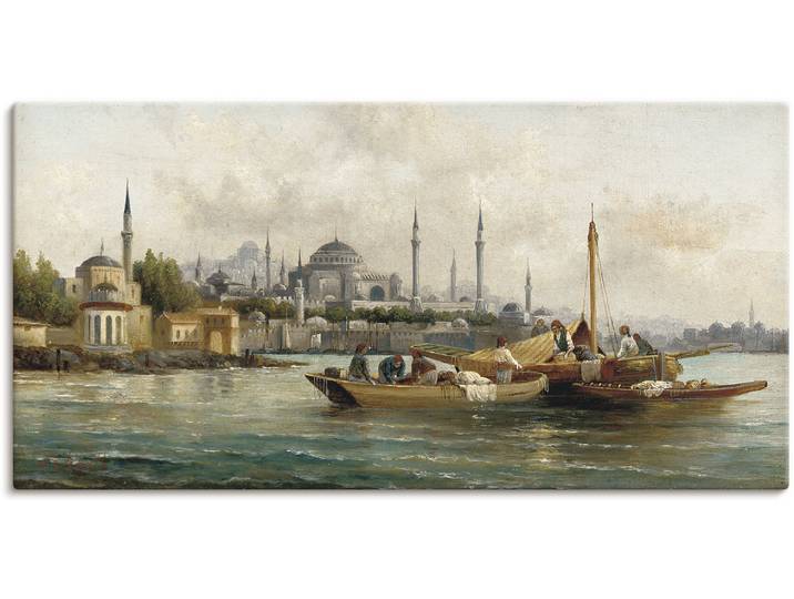 Wandbild ARTLAND Handelsschiffe vor Hagia Sophia , blau (farbe bild(er): blau), B:100cm H:50cm, Bilder, Wandbild, als Leinwandbild, Poster in verschied. Grössen