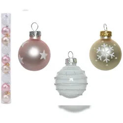 Christmas Decorations Weihnachtskugeln Glas 3cm Christbaumkugeln mit Motiven Sterne Schneeflocken rosa mix