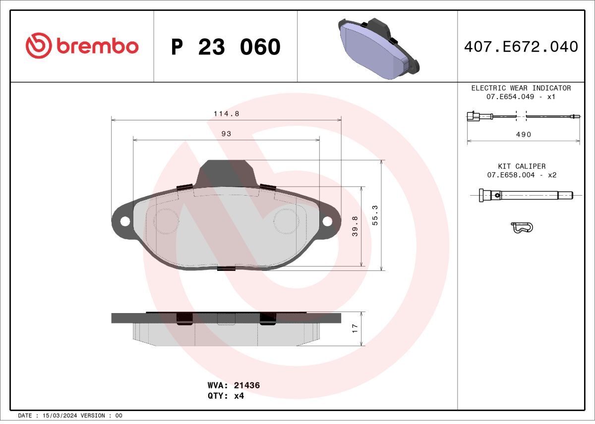 Bremsbelagsatz BREMBO P 23 060, Vorne