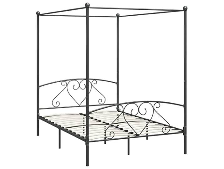 vidaXL Himmelbett Bett Bettgestell Doppelbett Metallbett Bettrahmen Lattenrost Schlafzimmerbett Schlafzimmermöbel Ehebett Grau 140x200cm