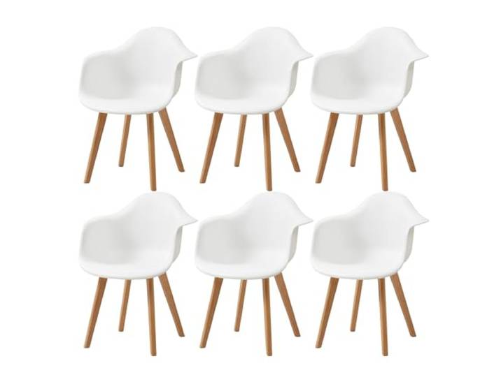 HJhomeheart Esszimmerstühle mit Armlehnen, 6er-Set, Moderne Design-Sessel, Beine aus Buchenholz, Skandinavische Küchenstühle (Weiß)