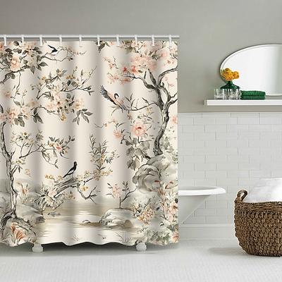 Duschvorhang mit Haken 200 cm hoch duschvorhang waschbar Polyester duschvorhang blumen wasserdicht Muster Badezimmer Badewanne Dekor florale Vogelpflanze